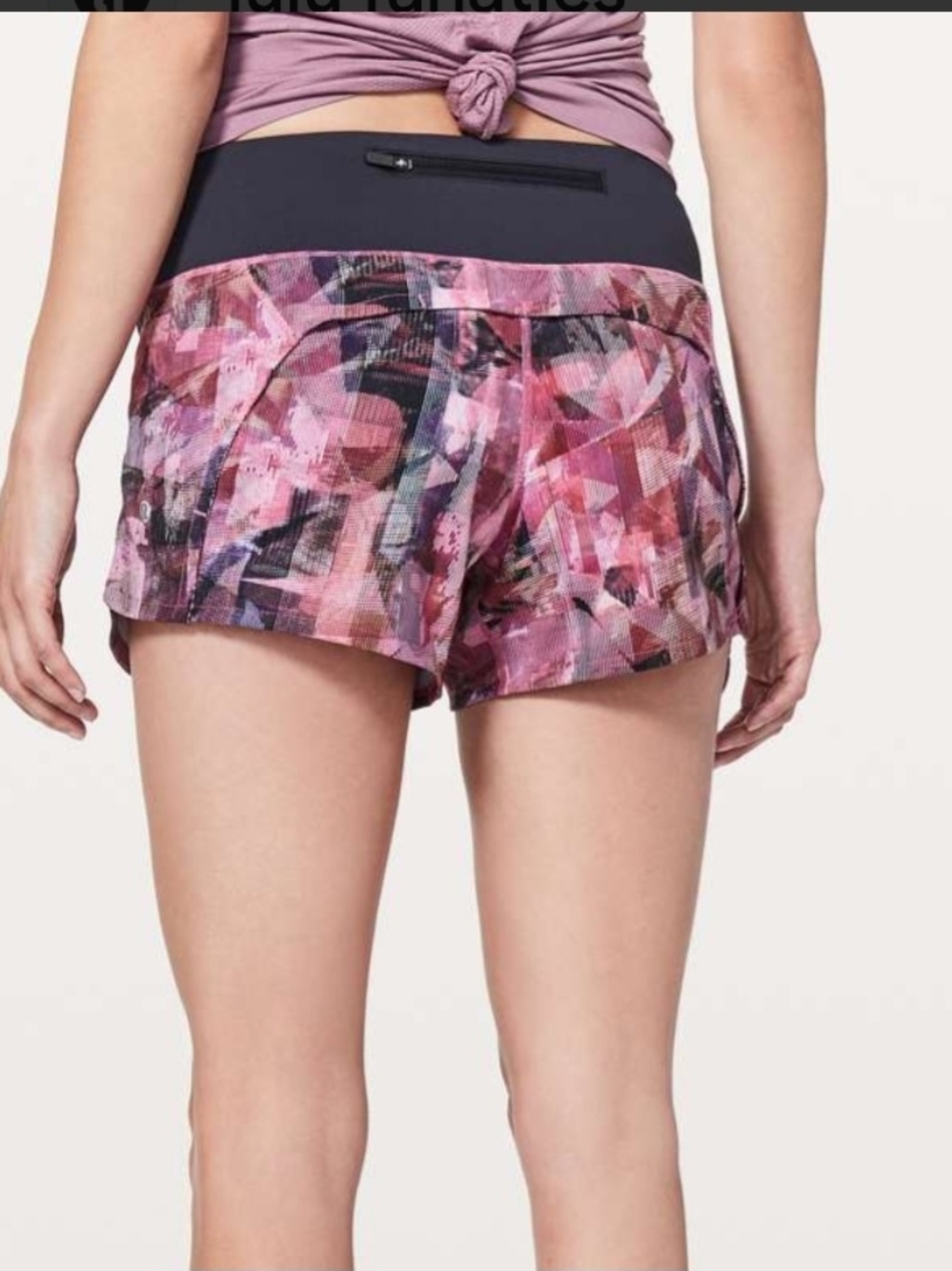 lululemon athletica Pink Abstract Print Running Shorts with Black Waistband